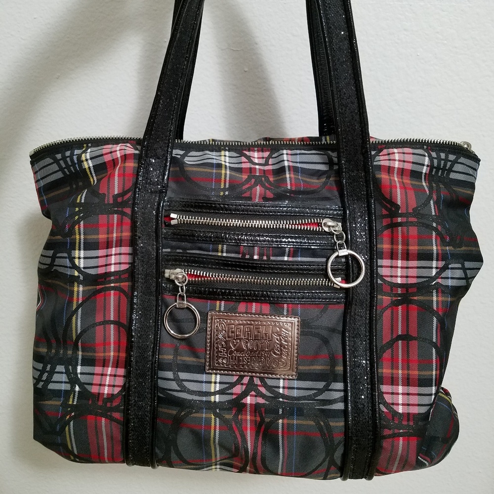 Coach Poppy Glam Tartan Plaid Signature Tote